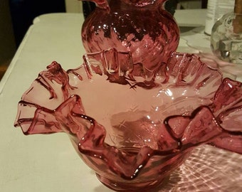 Set of Two vintage pink glass bowls