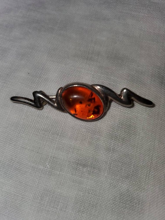 Vintage amber and sterling silver brooch - image 1