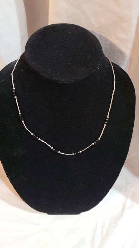 Vintage sterling silver and black bead necklace