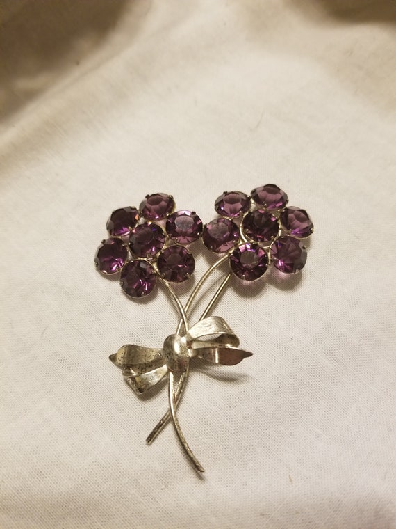 Large Sterling silver and amethyst brooch, sterli… - image 1