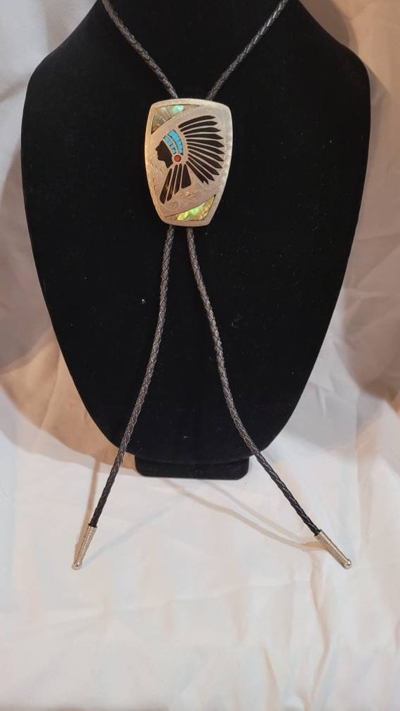 Vintage 1960s Native American bolo tie necklace, … - image 8