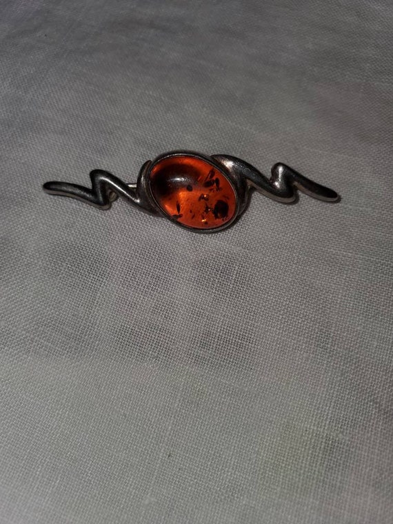 Vintage amber and sterling silver brooch - image 5