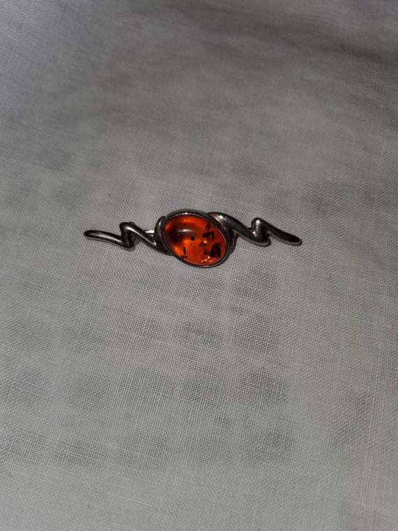 Vintage amber and sterling silver brooch - image 3