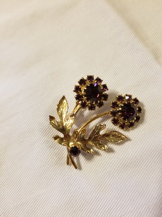 Vintage purple stone flower brooch, vintage brooc… - image 2