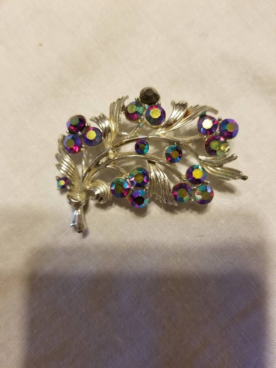 Vintage iridescent color stone brooch, colored st… - image 3