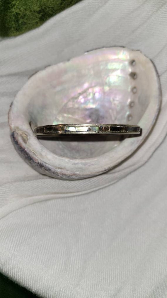 Vintage sterling silver abalone bangle bracelet. V