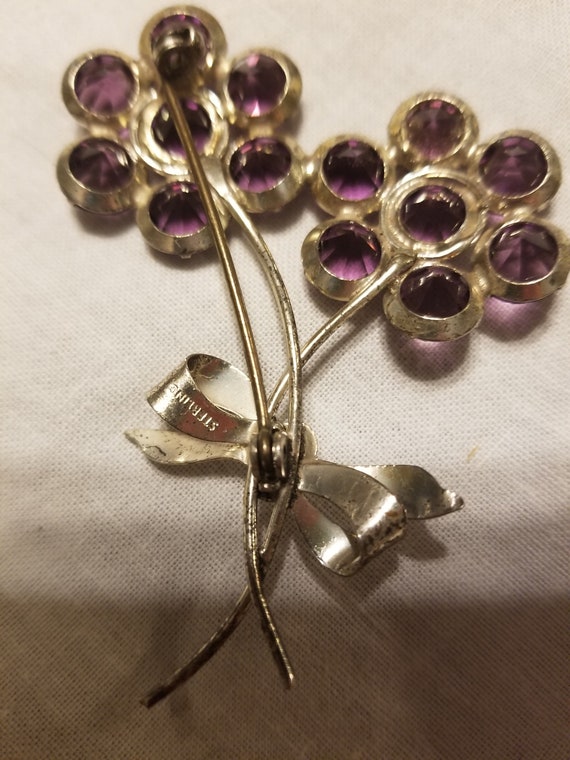 Large Sterling silver and amethyst brooch, sterli… - image 4