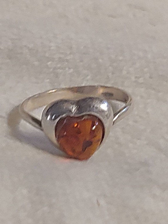 Vintage Sterling silver and Amber heart ring - image 1