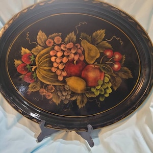 Vintage Large oval hand painted tray