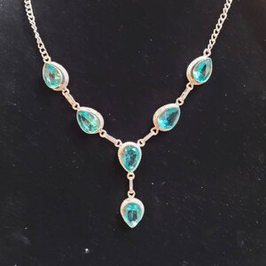 Hand crafted sterling silver necklace with aquamarine stones.  sterling silver necklace. Aquamarine sterling necklace