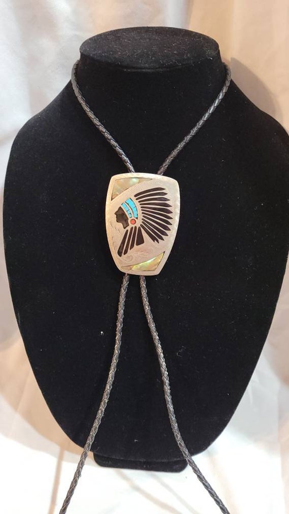 Vintage 1960s Native American bolo tie necklace, … - image 9