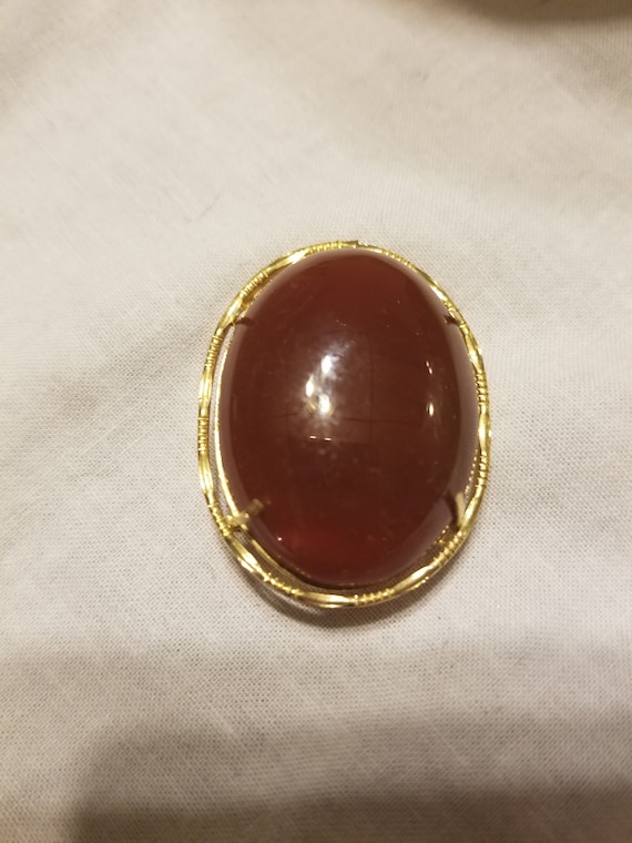 Vintage Amber Stone pendant/ brooch, amber colore… - image 1