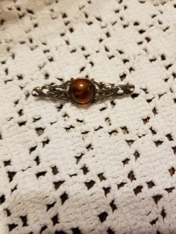 Vintage sterling silver amber brooch, amber brooc… - image 4