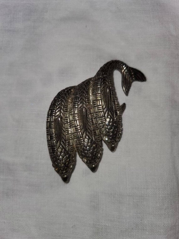 Vintage pewter fish brooch