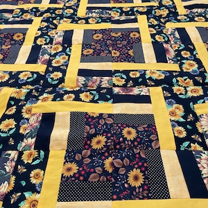 Handmade Sunflower Quilt: Fall Decor Patchwork Throw - 50x60