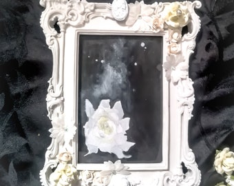 Original 6x4 gardinia floral etérea romántica pintada a mano decorada a mano pintura enmarcada ~ fantasma