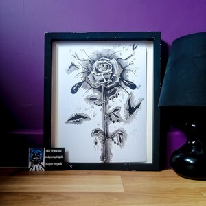 In Mourning~Original A4 gothic horror smokey black rose art  poster