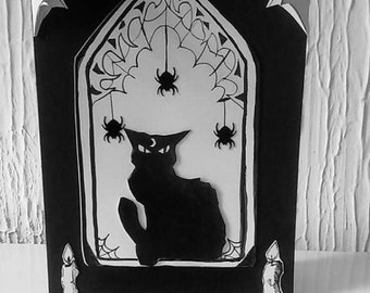 witch cat wiccan occult  gothic halloween handmade card