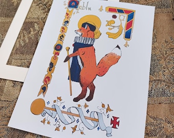 A Noble Fox~ A5 handmade medieval illuminated manuscript inspired art print