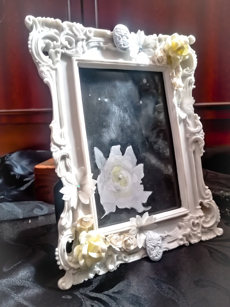 Original 6x4 gardinia floral ethereal romantic handpainted hand decorated framed painting ghost image 2