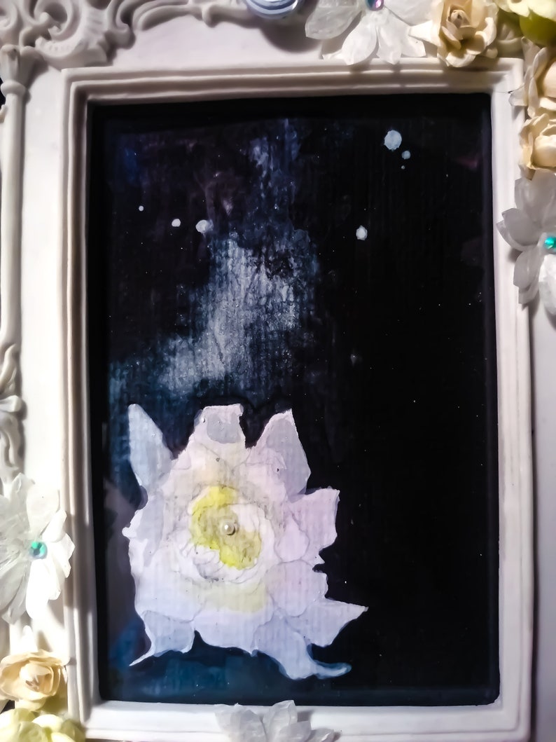 Original 6x4 gardinia floral ethereal romantic handpainted hand decorated framed painting ghost image 4