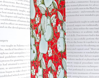 Handmade medieval tapestry style Pear and Pear blossom bookmark