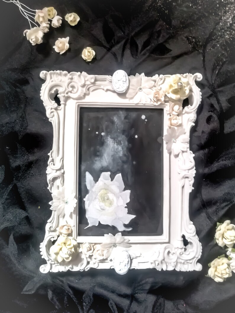 Original 6x4 gardinia floral ethereal romantic handpainted hand decorated framed painting ghost image 1