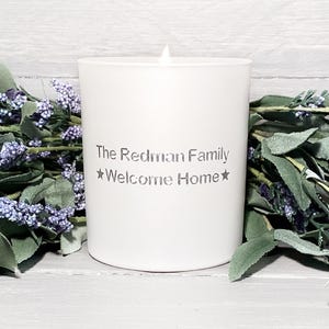 Personalised Welcome Home Housewarming Candle Gift, Custom Family Name Scented Candle Present Idea, New Property Celebration Decor