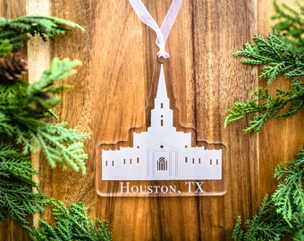 Houston Texas LDS Temple Ornament // christmas sealing wedding missionary gift acrylic // latter day saint church of jesus christ