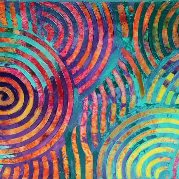Astratto acrilico su tela. Tabella "Introspezione" di Michaëlle Liefooghe. 30 x 60 cm