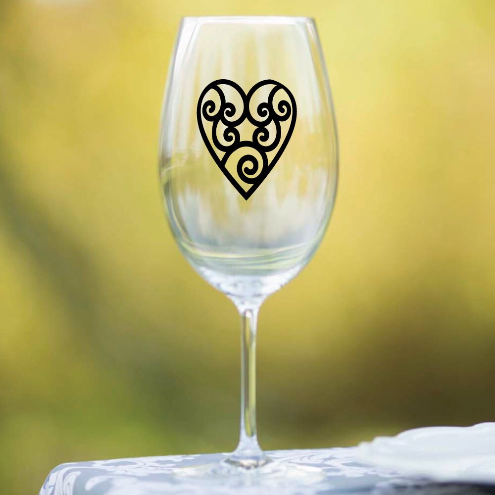 Wine Glass Vinyl Decal Wine Glass Decal Heart Glass Decal Etsy