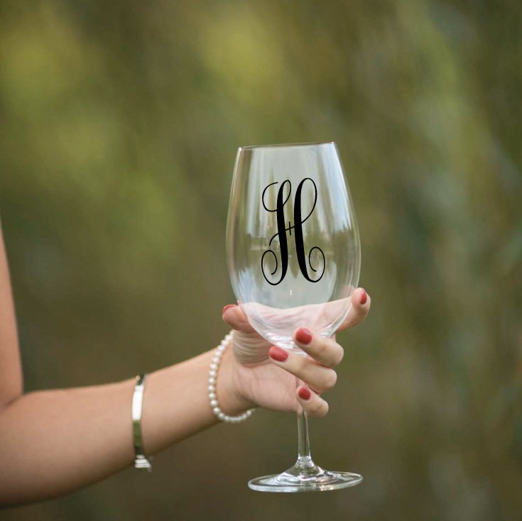 Wine Glass Vinyl Decal Initial Wine Glass Decal Initial Etsy