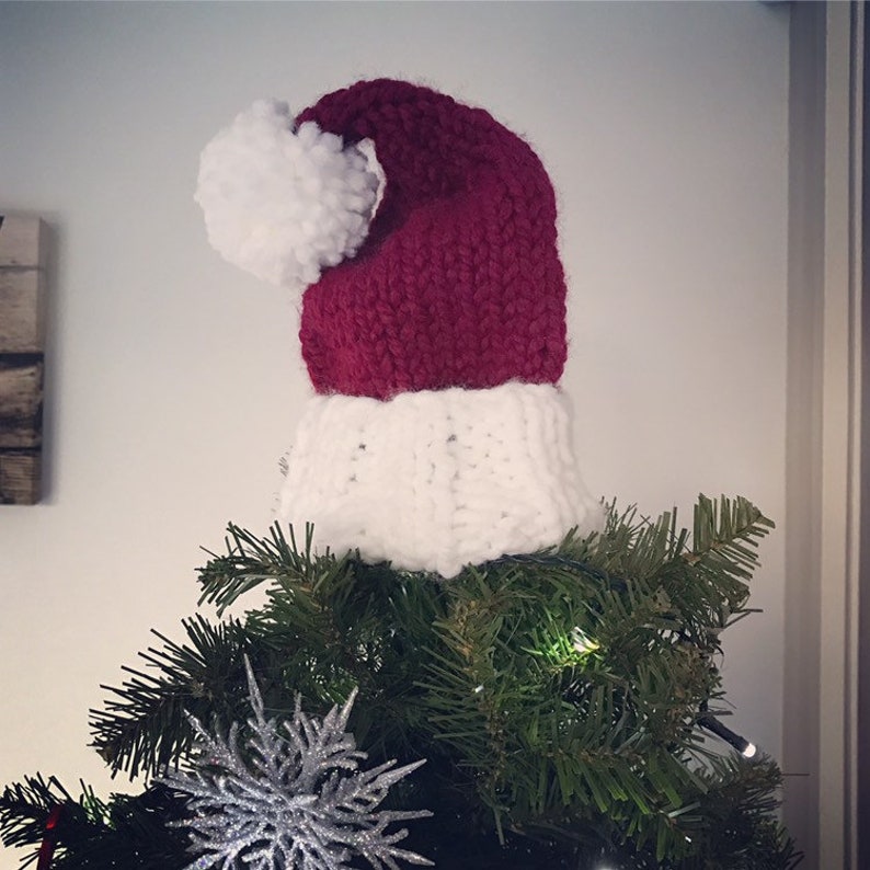 Christmas Tree Topper hand knitted Santa hat Etsy