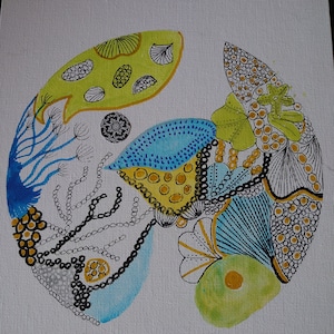 Aquarelle et zentangle, tableau déco