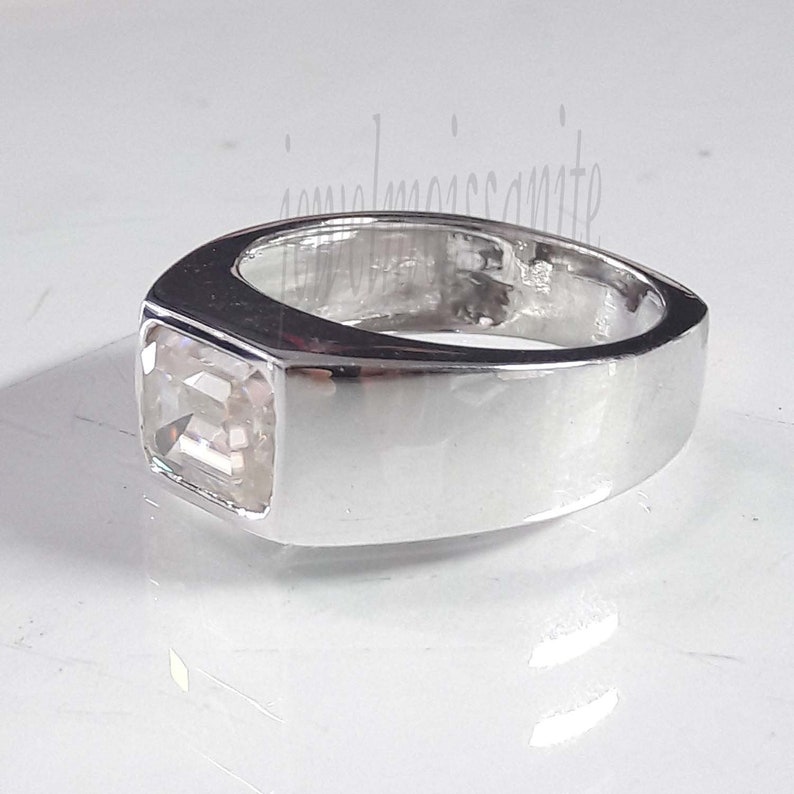 2ct Near White Emerald Cut Moissanite Man Engagement Ring 925 Sterling Silver Solitaire Ring,Bezel Ring,Wedding Ring Man/'s Ring Gold Ring