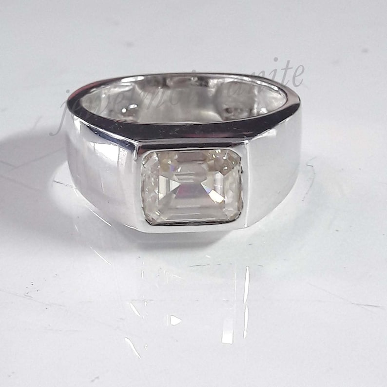 2ct Near White Emerald Cut Moissanite Man Engagement Ring 925 Sterling Silver Solitaire Ring,Bezel Ring,Wedding Ring Man/'s Ring Gold Ring