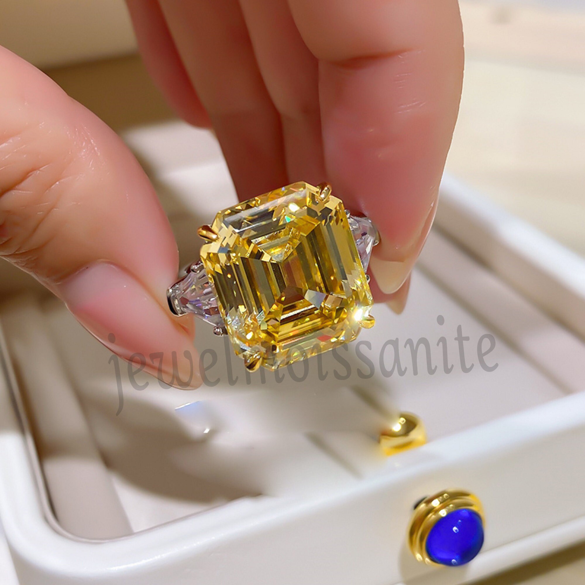 925 Sterling Silver 5.37 Ct Yellow Lab Diamond Ring Wedding Etsy