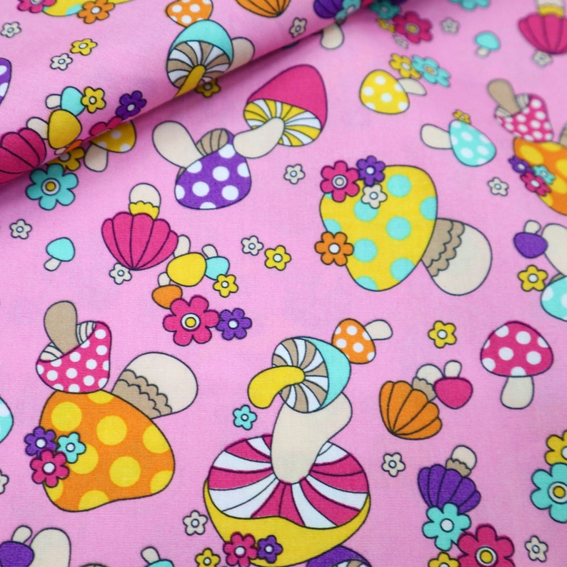 Colorful Mushroom Cotton Fabric Super Cute Mushroom Printed Etsy