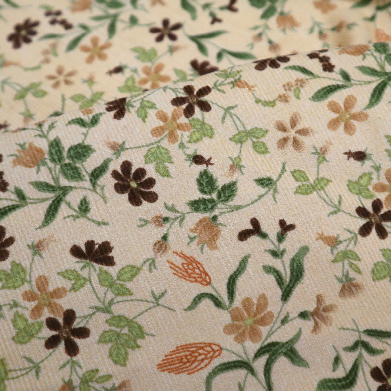 Vintage Style Corduroy Fabric Floral on Yellow Corduroy Etsy