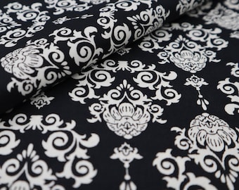 Tissu de coton imprimé Ikat classique - Tissu Ikat arabe noir et blanc, tissu de coton noir et blanc, tissu de coton par cour