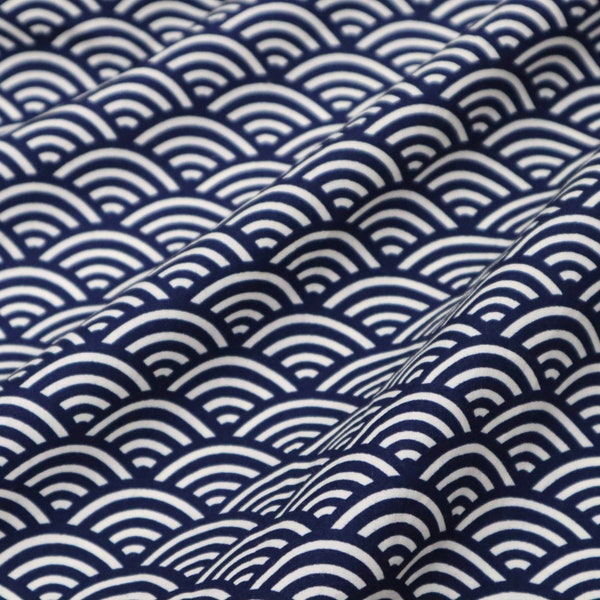 Japanese Wave Fabric - Blue Japanese Traditional Wave Printed Cotton Fabric, Japanese Style Fabric, Quilting Cotton Fabric by Yard