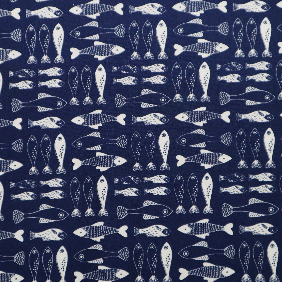Cloth Fish Little Fish Printed Cotton Fabric - Fish Print on Navy Blue,white ...