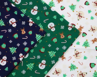 Snowman Christmas Cotton Fabric – Holiday Quilting Material
