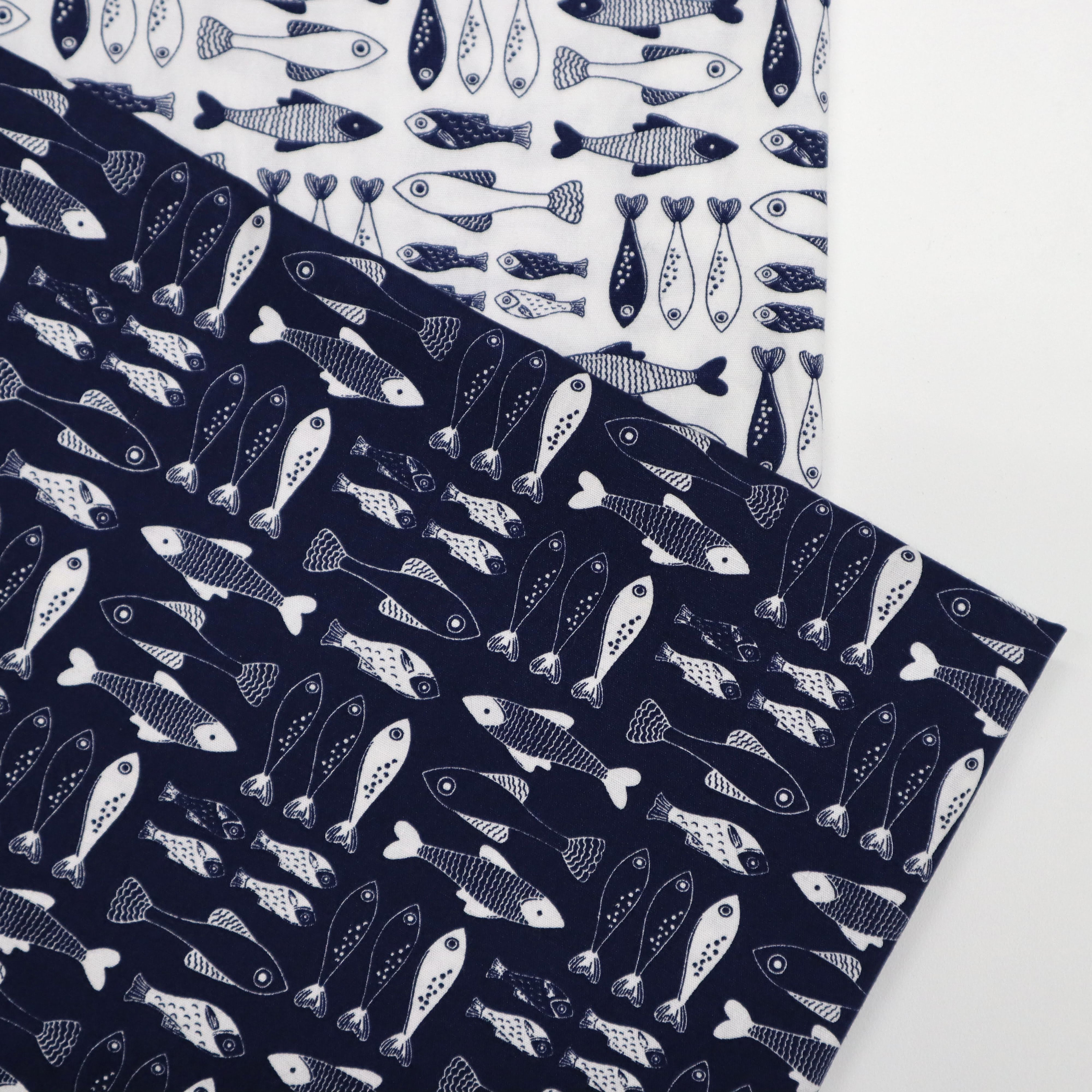 Buy Little Fish Printed Cotton Fabric Fish Print on Navy Blue