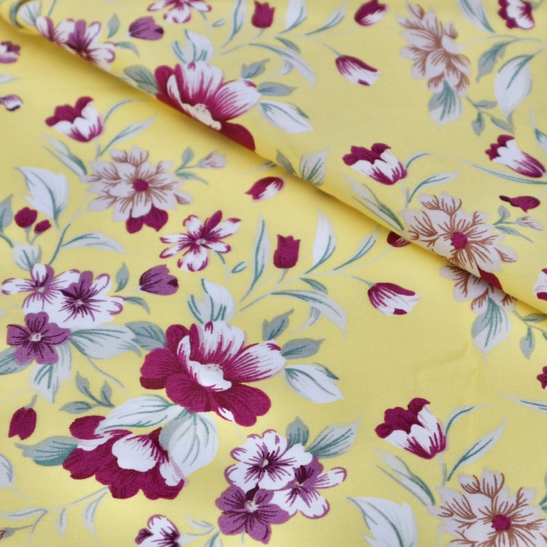 Vintage Floral Cotton Fabric Purple Flower on Yellow Etsy