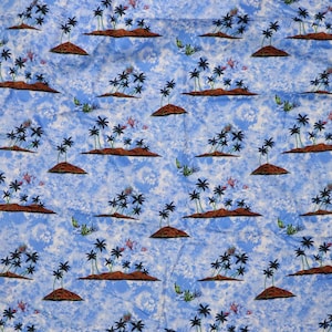 Blue Hawaii Style Printed Cotton Fabric - Island Printed Cotton Fabric, Hawaii Fabric, Beach Fabric, quilting fabric by the yard