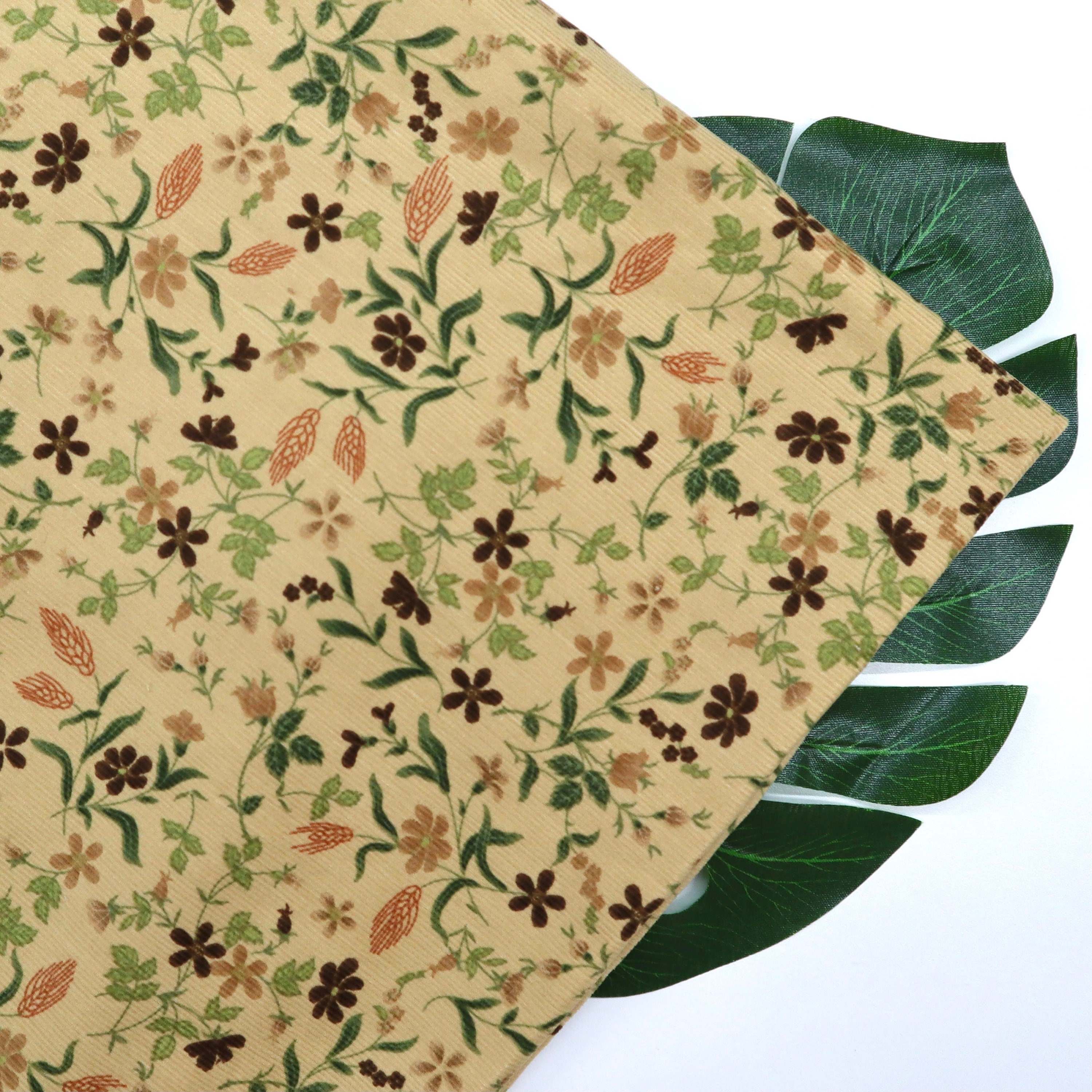 Vintage Style Corduroy Fabric Floral on Yellow Corduroy Etsy
