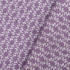 Cute Little White Ivy Cotton Fabric - White Ivy Printed on Purple Cotton Fabric, Ivy Fabric, Plant Fabric, Quilting Cotton Fabric by Yard
