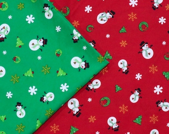 Snowman Christmas Fabric – Red and Green Quilting Fabric by the Yard