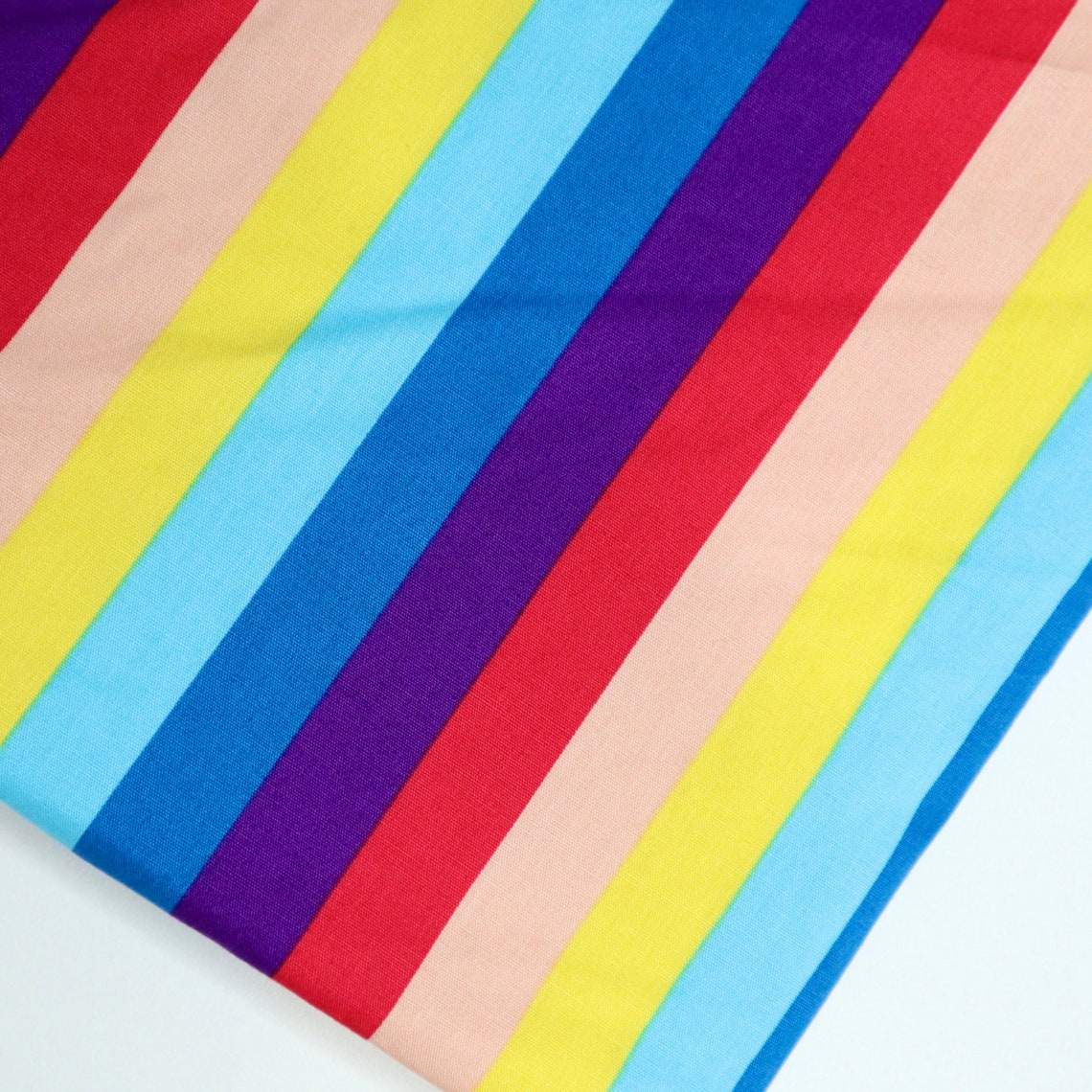 Rainbow Stripe Cotton Fabric Colorful Striped Cotton Fabric Etsy